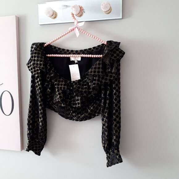 NWT Rococo Sand black & gold polka dot stripe semi-sheer crop top - Picture 5 of 8